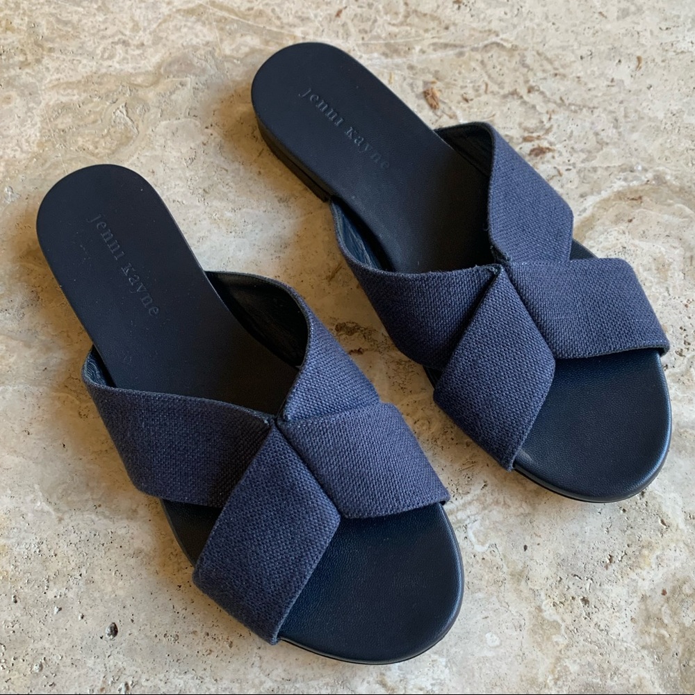 Jenni Kayne Blue Crossover Linen Slip on Sandal 38